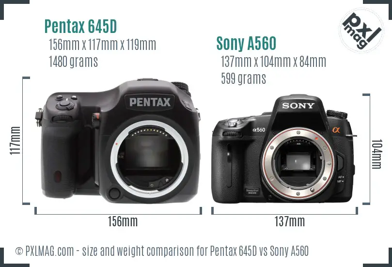 Pentax 645D vs Sony A560 size comparison