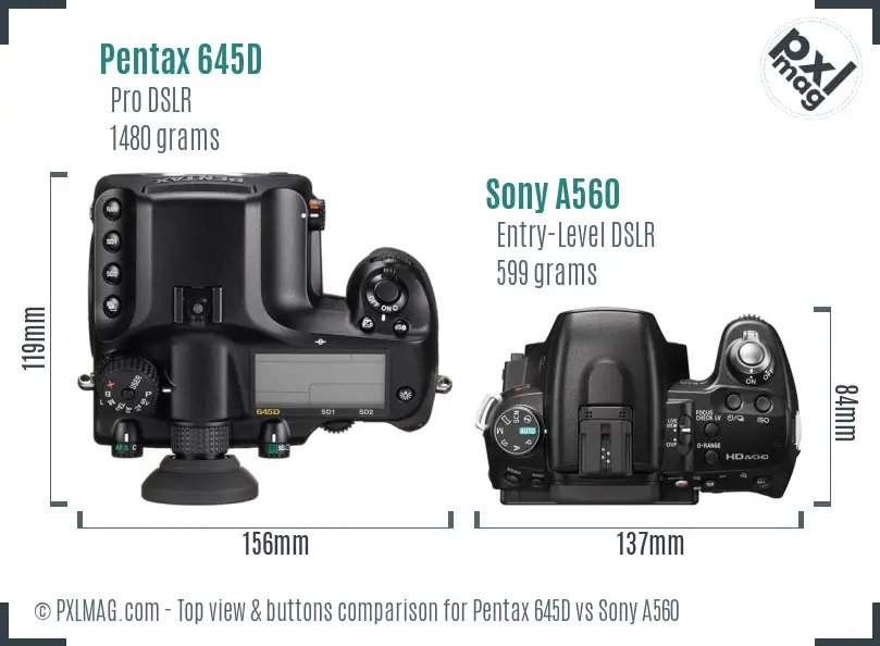 Pentax 645D vs Sony A560 top view buttons comparison