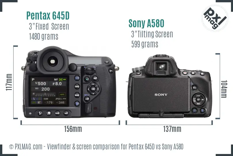 Pentax 645D vs Sony A580 Screen and Viewfinder comparison Pentax 645D vs Sony A580 Screen and Viewfinder comparison