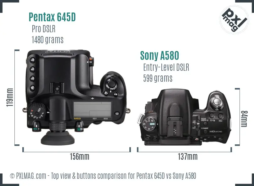 Pentax 645D vs Sony A580 top view buttons comparison Pentax 645D vs Sony A580 top view buttons comparison