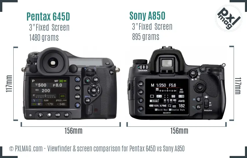 Pentax 645D vs Sony A850 Screen and Viewfinder comparison Pentax 645D vs Sony A850 Screen and Viewfinder comparison