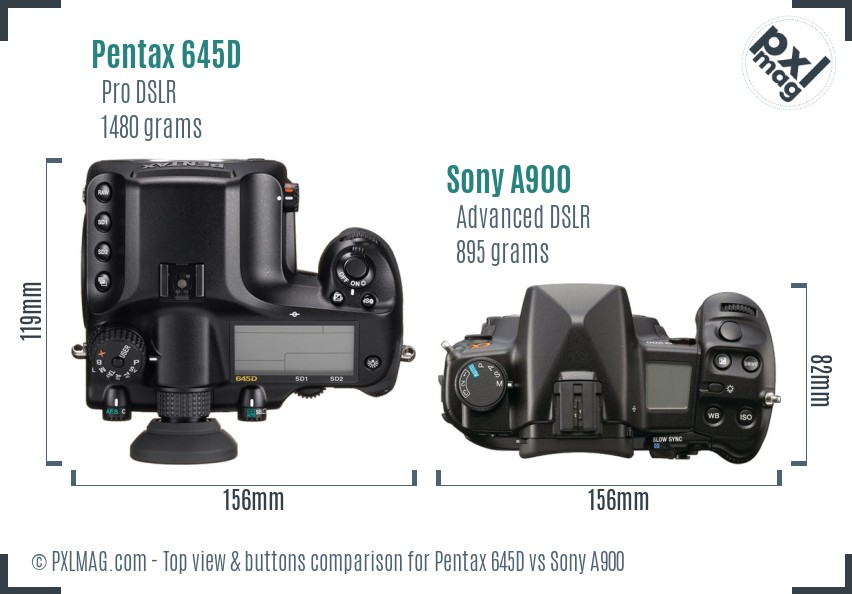 Pentax 645D vs Sony A900 top view buttons comparison