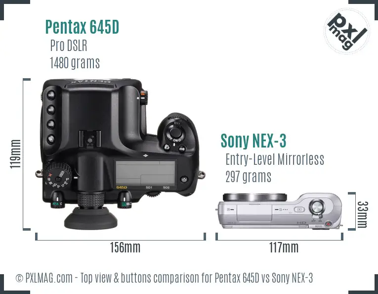 Pentax 645D vs Sony NEX-3 top view buttons comparison