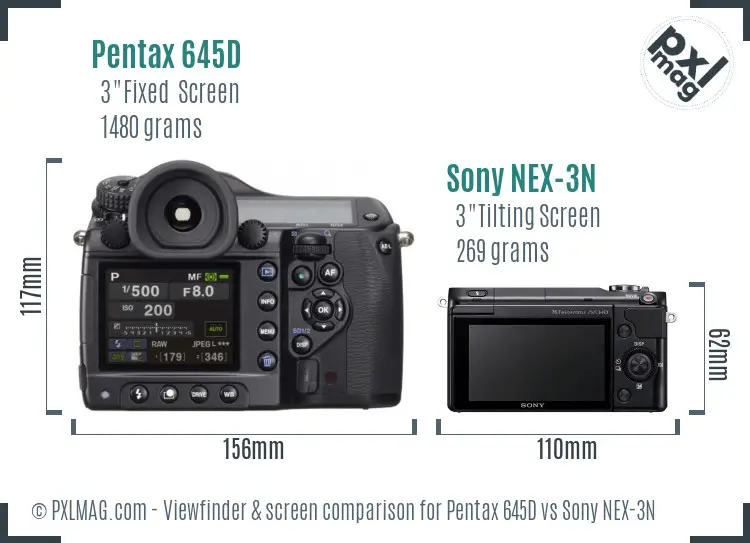 Pentax 645D vs Sony NEX-3N Screen and Viewfinder comparison