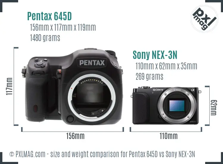 Pentax 645D vs Sony NEX-3N size comparison