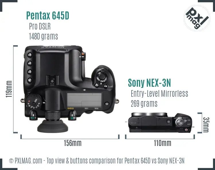 Pentax 645D vs Sony NEX-3N top view buttons comparison