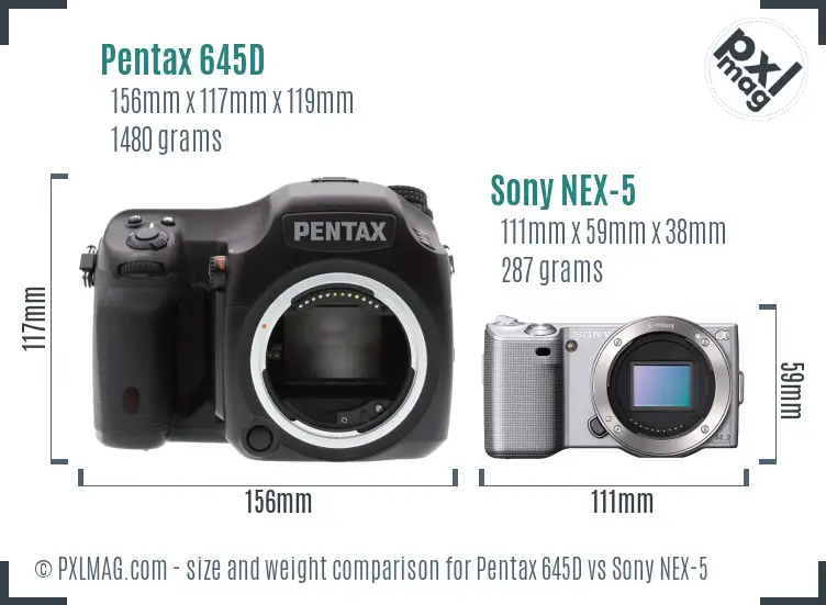 Pentax 645D vs Sony NEX-5 size comparison