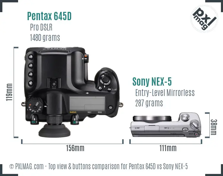 Pentax 645D vs Sony NEX-5 top view buttons comparison