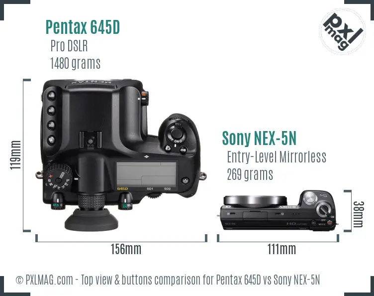 Pentax 645D vs Sony NEX-5N top view buttons comparison Pentax 645D vs Sony NEX-5N top view buttons comparison
