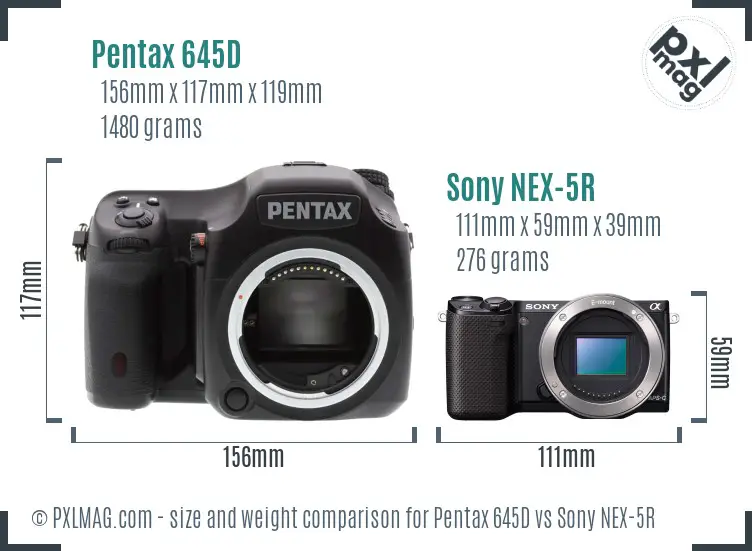 Pentax 645D vs Sony NEX-5R size comparison