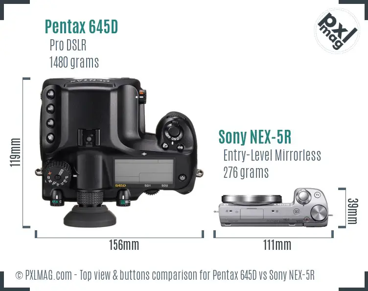 Pentax 645D vs Sony NEX-5R top view buttons comparison