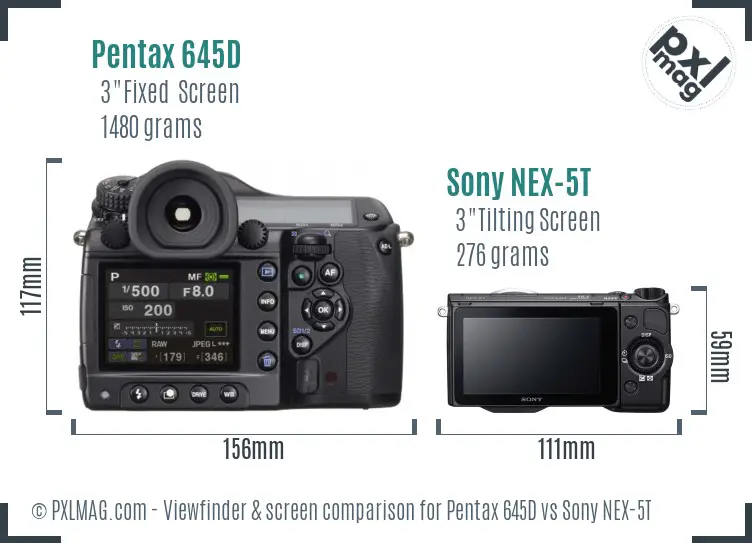 Pentax 645D vs Sony NEX-5T Screen and Viewfinder comparison