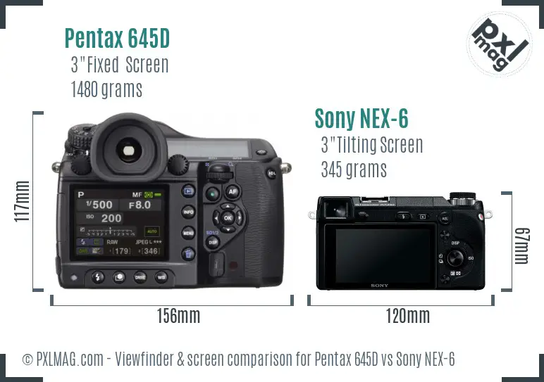 Pentax 645D vs Sony NEX-6 Screen and Viewfinder comparison