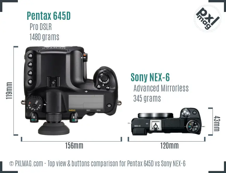 Pentax 645D vs Sony NEX-6 top view buttons comparison