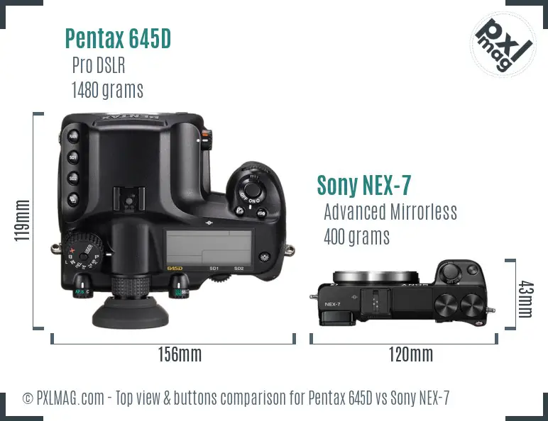 Pentax 645D vs Sony NEX-7 top view buttons comparison