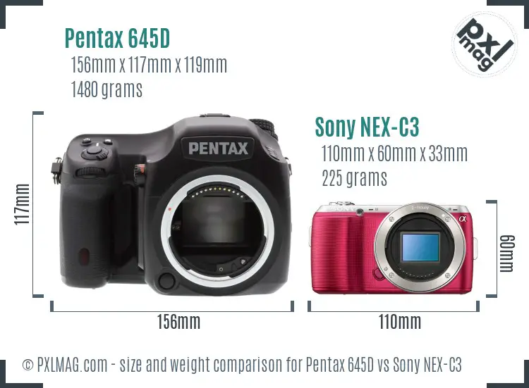 Pentax 645D vs Sony NEX-C3 size comparison