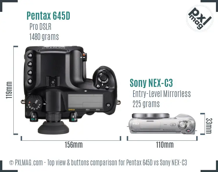 Pentax 645D vs Sony NEX-C3 top view buttons comparison