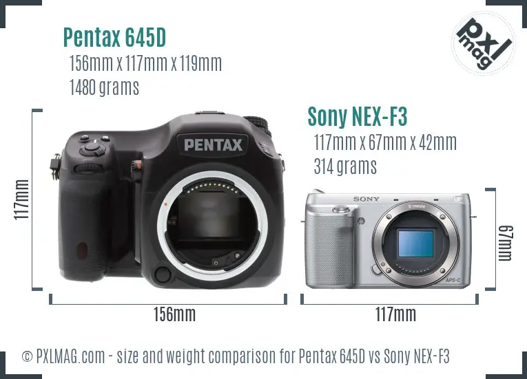 Pentax 645D vs Sony NEX-F3 size comparison Pentax 645D vs Sony NEX-F3 size comparison
