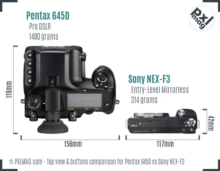 Pentax 645D vs Sony NEX-F3 top view buttons comparison