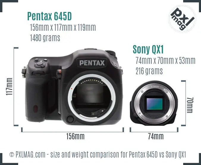 Pentax 645D vs Sony QX1 size comparison Pentax 645D vs Sony QX1 size comparison