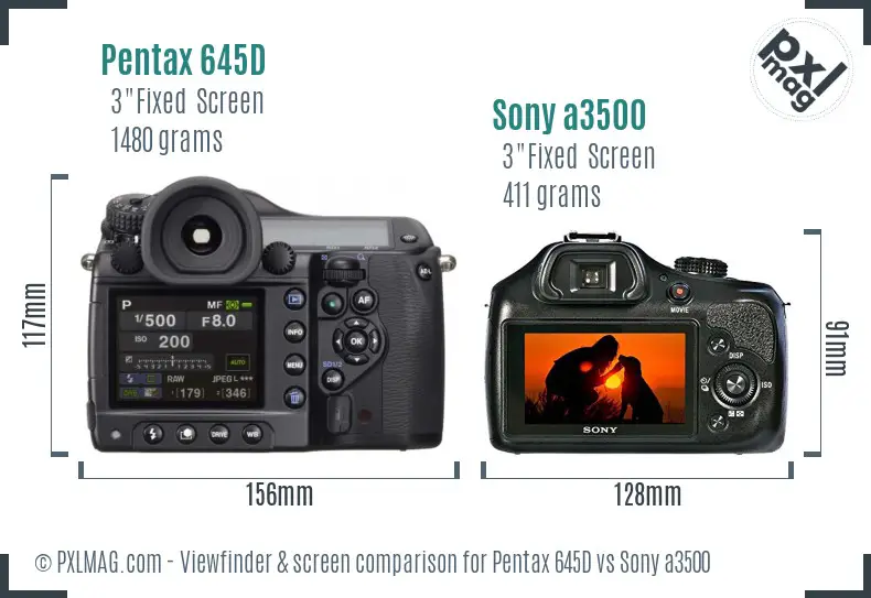Pentax 645D vs Sony a3500 Screen and Viewfinder comparison