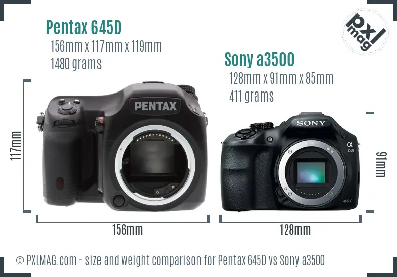 Pentax 645D vs Sony a3500 size comparison