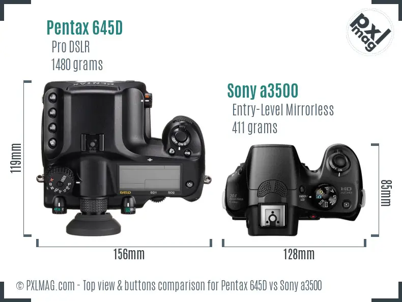 Pentax 645D vs Sony a3500 top view buttons comparison