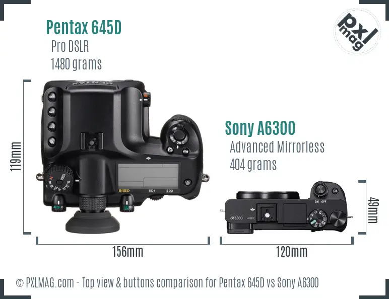 Pentax 645D vs Sony A6300 top view buttons comparison