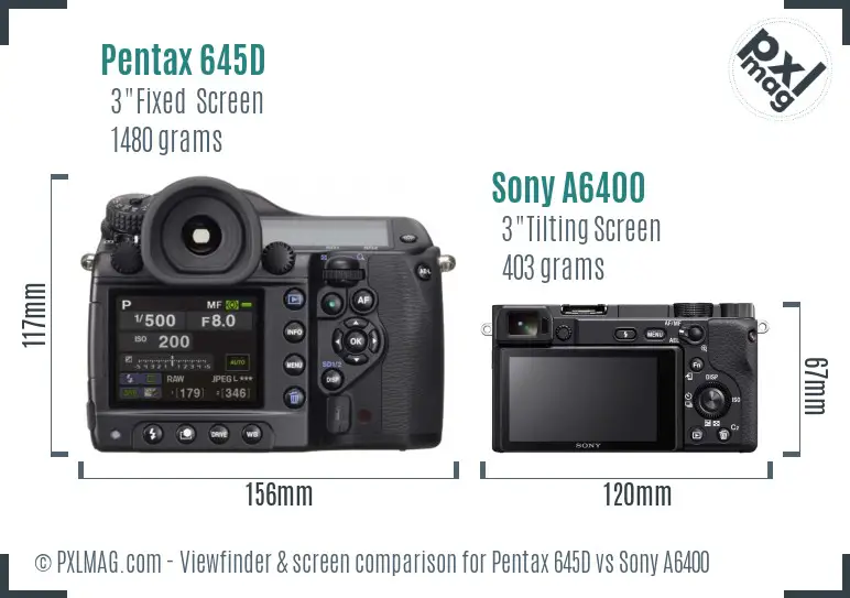 Pentax 645D vs Sony A6400 Screen and Viewfinder comparison