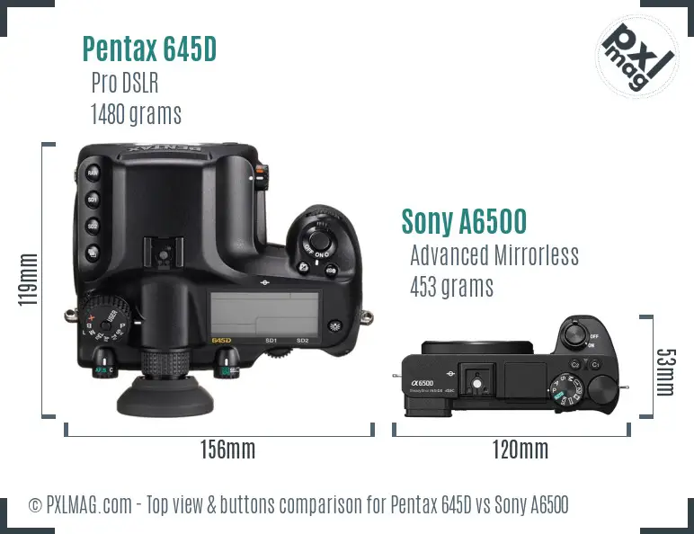Pentax 645D vs Sony A6500 top view buttons comparison