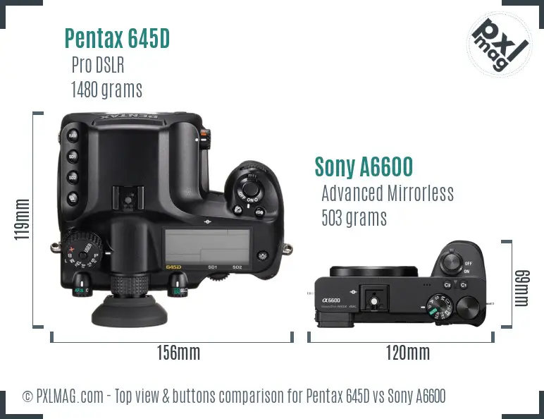 Pentax 645D vs Sony A6600 top view buttons comparison