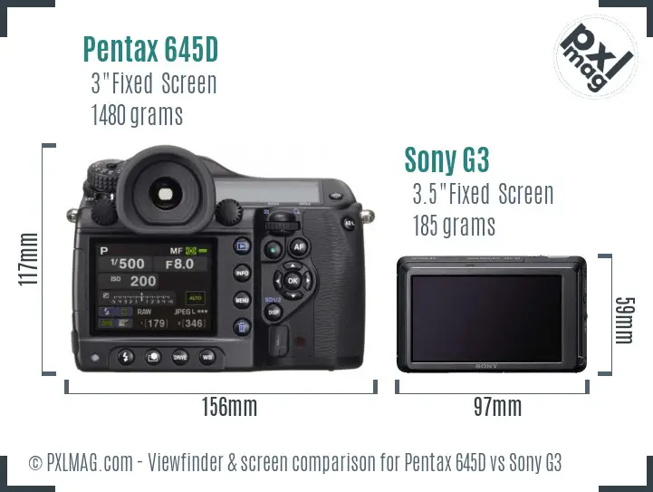 Pentax 645D vs Sony G3 Screen and Viewfinder comparison