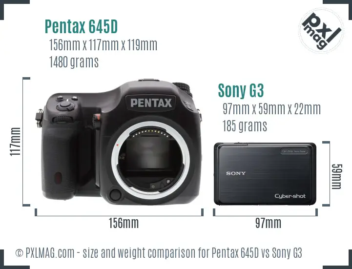 Pentax 645D vs Sony G3 size comparison