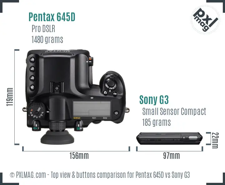 Pentax 645D vs Sony G3 top view buttons comparison