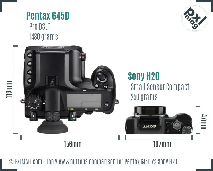 Pentax 645D vs Sony H20 top view buttons comparison