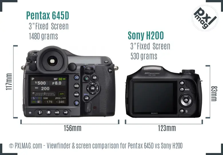 Pentax 645D vs Sony H200 Screen and Viewfinder comparison