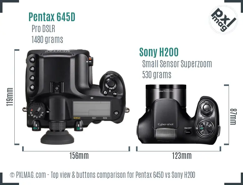 Pentax 645D vs Sony H200 top view buttons comparison