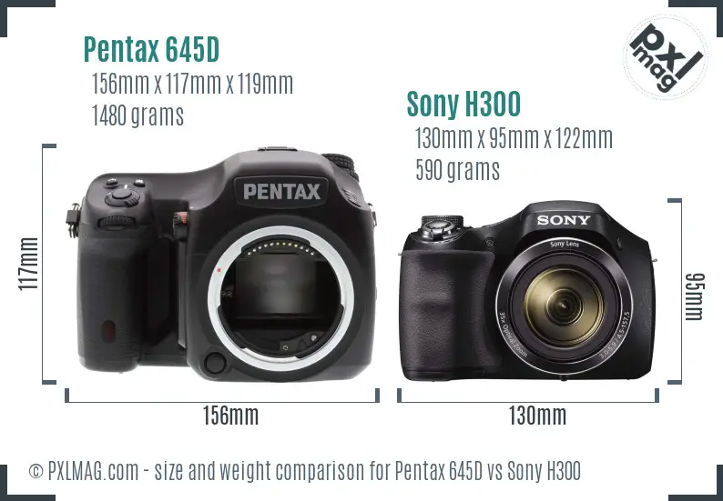 Pentax 645D vs Sony H300 size comparison
