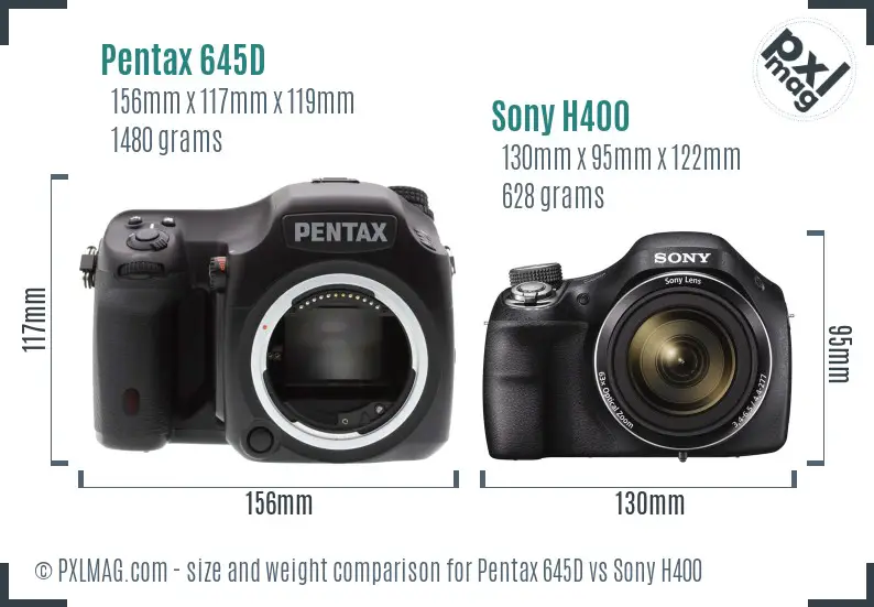 Pentax 645D vs Sony H400 size comparison