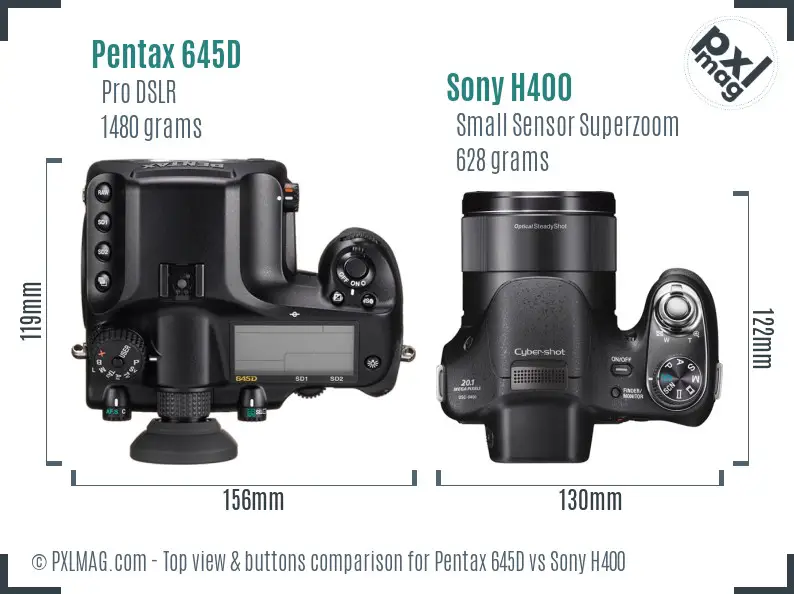 Pentax 645D vs Sony H400 top view buttons comparison