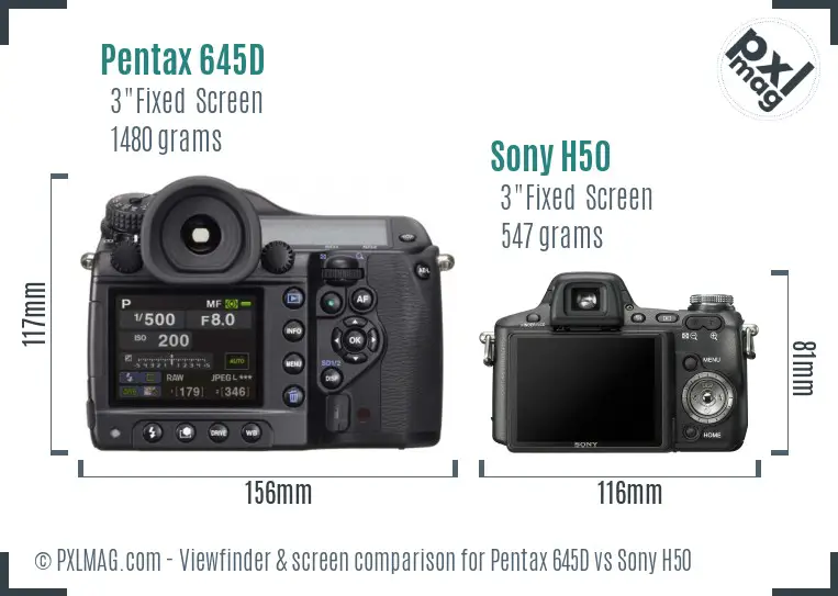 Pentax 645D vs Sony H50 Screen and Viewfinder comparison