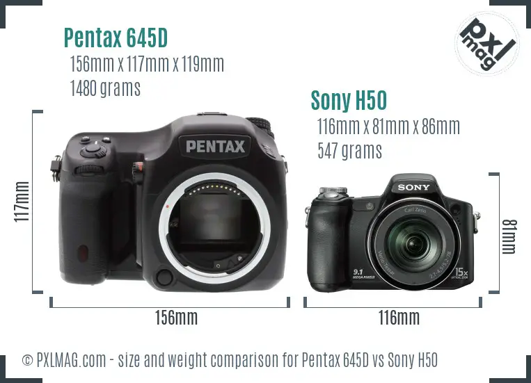 Pentax 645D vs Sony H50 size comparison