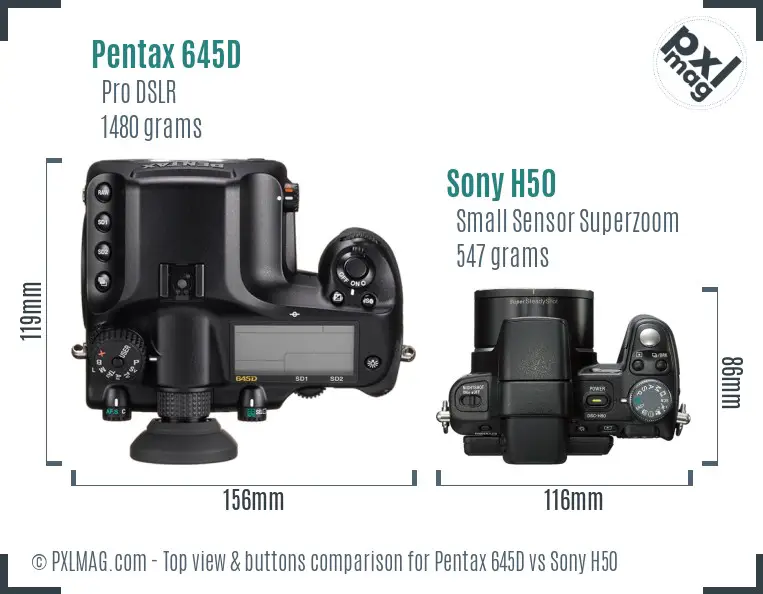 Pentax 645D vs Sony H50 top view buttons comparison