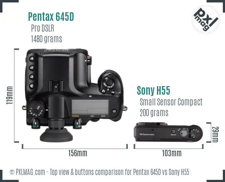 Pentax 645D vs Sony H55 top view buttons comparison