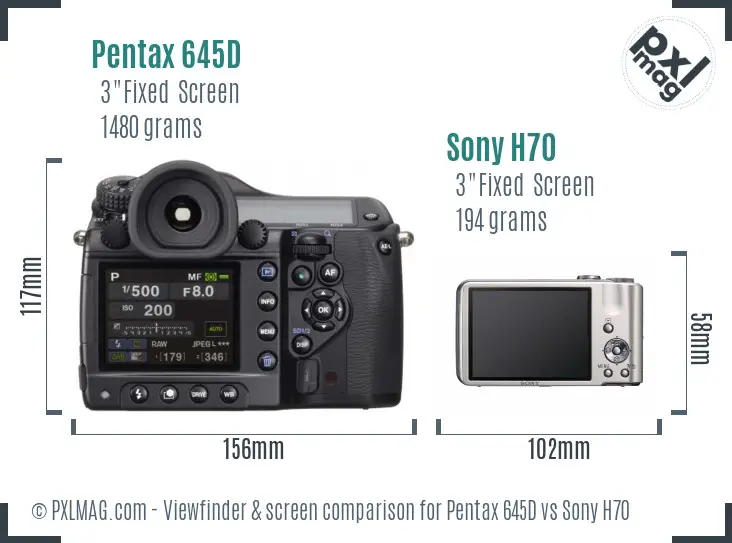 Pentax 645D vs Sony H70 Screen and Viewfinder comparison