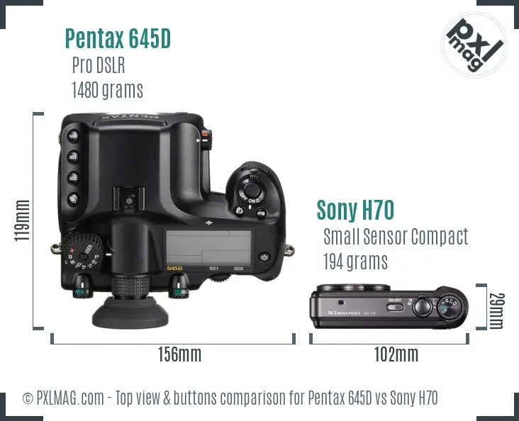 Pentax 645D vs Sony H70 top view buttons comparison