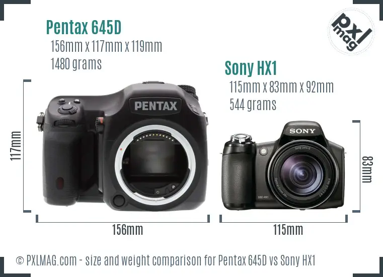 Pentax 645D vs Sony HX1 size comparison