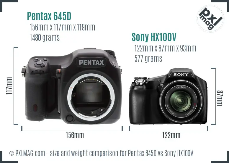 Pentax 645D vs Sony HX100V size comparison