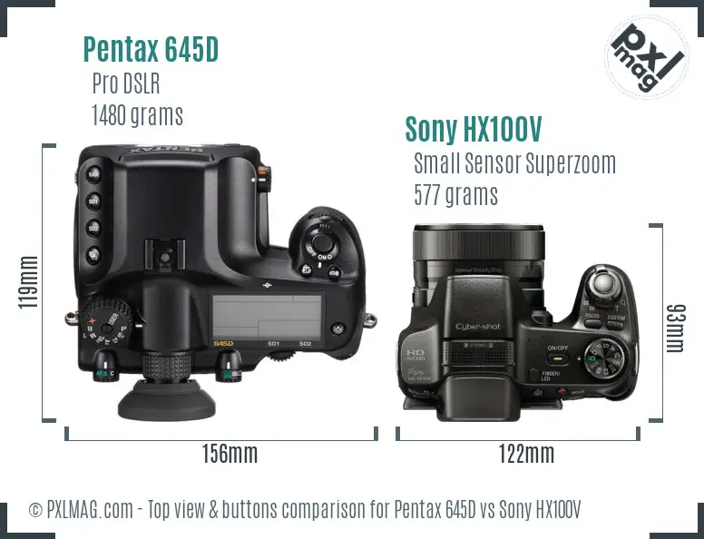 Pentax 645D vs Sony HX100V top view buttons comparison