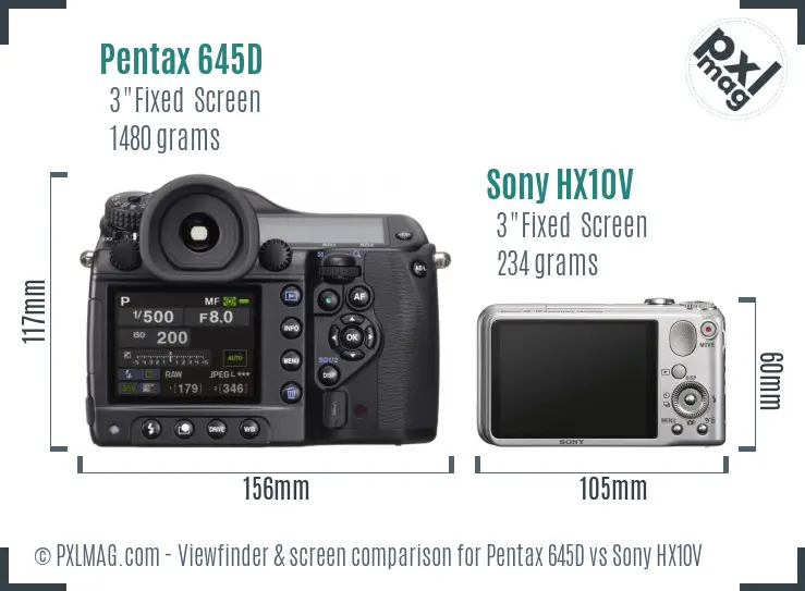 Pentax 645D vs Sony HX10V Screen and Viewfinder comparison